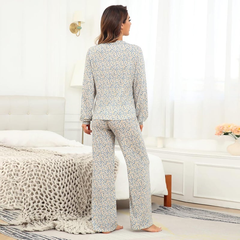 klarako Women's Pajama set Long sleeve soft Sleepwear Nightwear Loungewear PJ sets with Pocket - Image 3