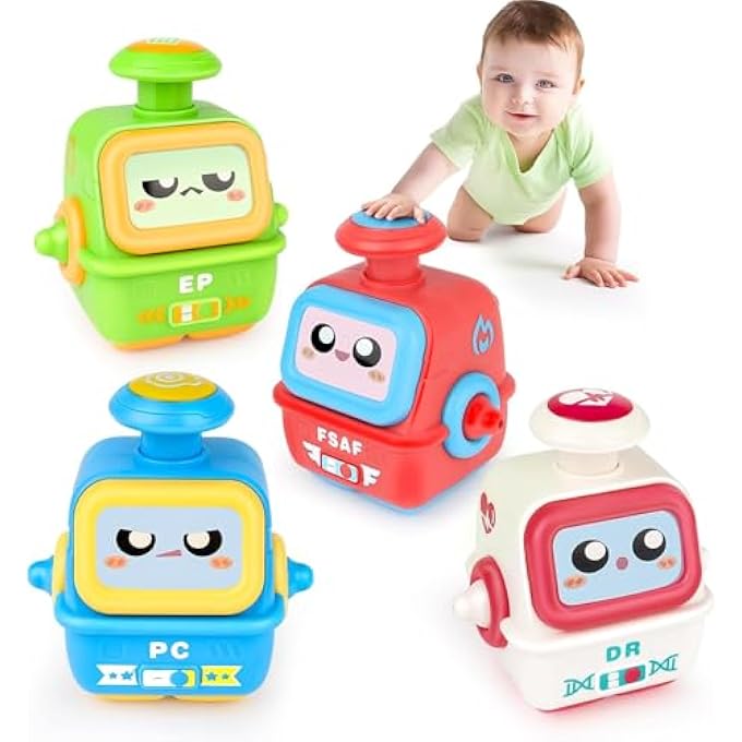 PRESS AND GO ROBOT TOY FOR TODDLERS, 4 PCS BABY PUSH TOY CARS FOR 18M+ YEAR OLD, FRICTION POWERED ROBOT VEHICLES, EDUCATIONAL TOYS FOR BOY & GIRL PULL BACK CARS TOYS, 1ST BIRTHDAY GIFTS FOR KIDS - Image 1