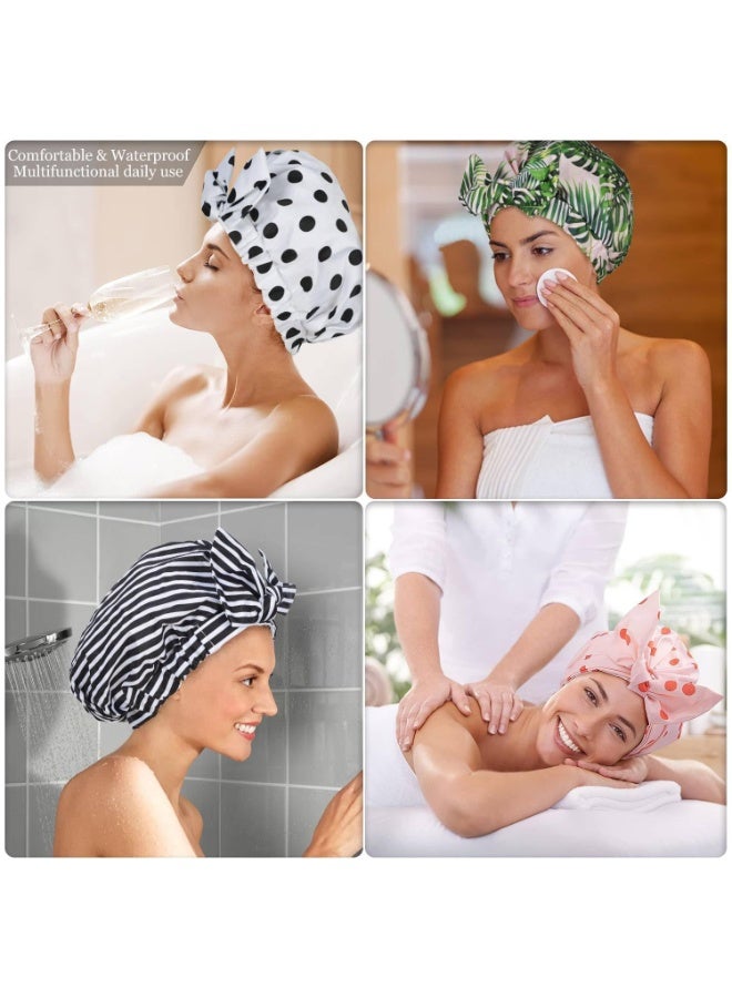 Women's Fashion Waterproof Shower Cap, Multi-purpose Salon Hair Cap, Bow Print Elastic Stretch Shower Cap Round Cap, Reusable Waterproof Shower Hair Cap with Adjustable Bow Shower Cap, White - Image 5