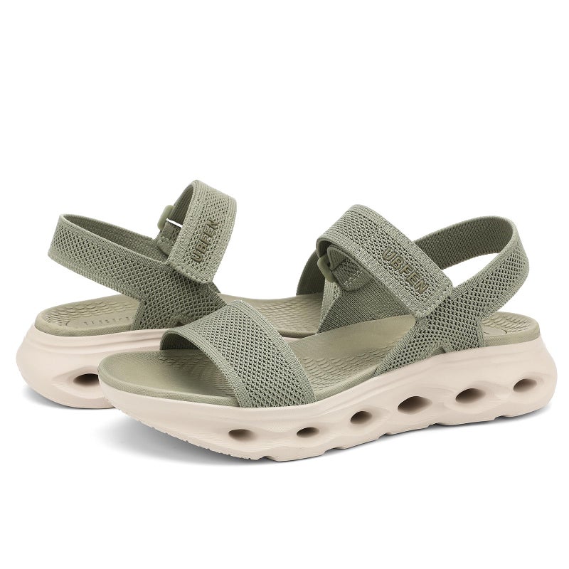 UBFEN Womens Walking Hiking Sandals Comfortable Arch Support Non Slip Adjustable Straps Cushioned Footbed Platform Sport Water Sandals Summer Green Size US 8 - Image 3