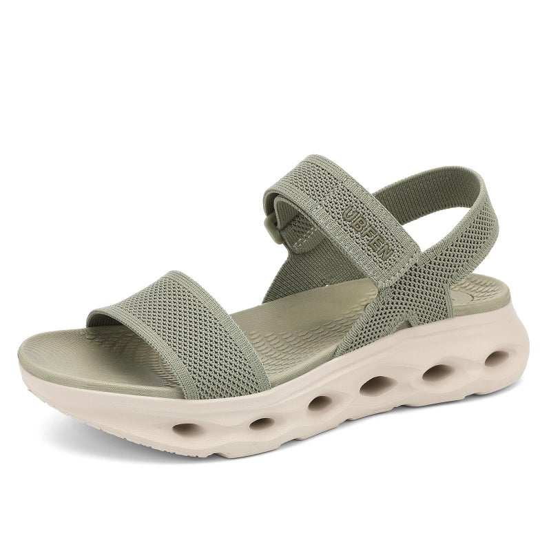 UBFEN Womens Walking Hiking Sandals Comfortable Arch Support Non Slip Adjustable Straps Cushioned Footbed Platform Sport Water Sandals Summer Green Size US 8 - Image 1