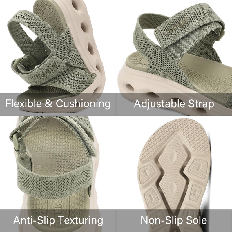 UBFEN Womens Walking Hiking Sandals Comfortable Arch Support Non Slip Adjustable Straps Cushioned Footbed Platform Sport Water Sandals Summer Green Size US 8 - Image 5
