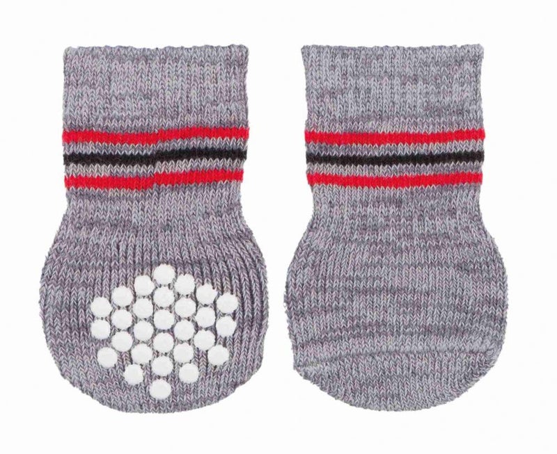 Trixie Non-Slip Socks for Dogs – Anti-Slip Paw Protector Socks for Cold Floors & Wound Protection – 1 X Set of 2 Soft Grip Socks (S-M, Grey, Color May Vary) - Image 1