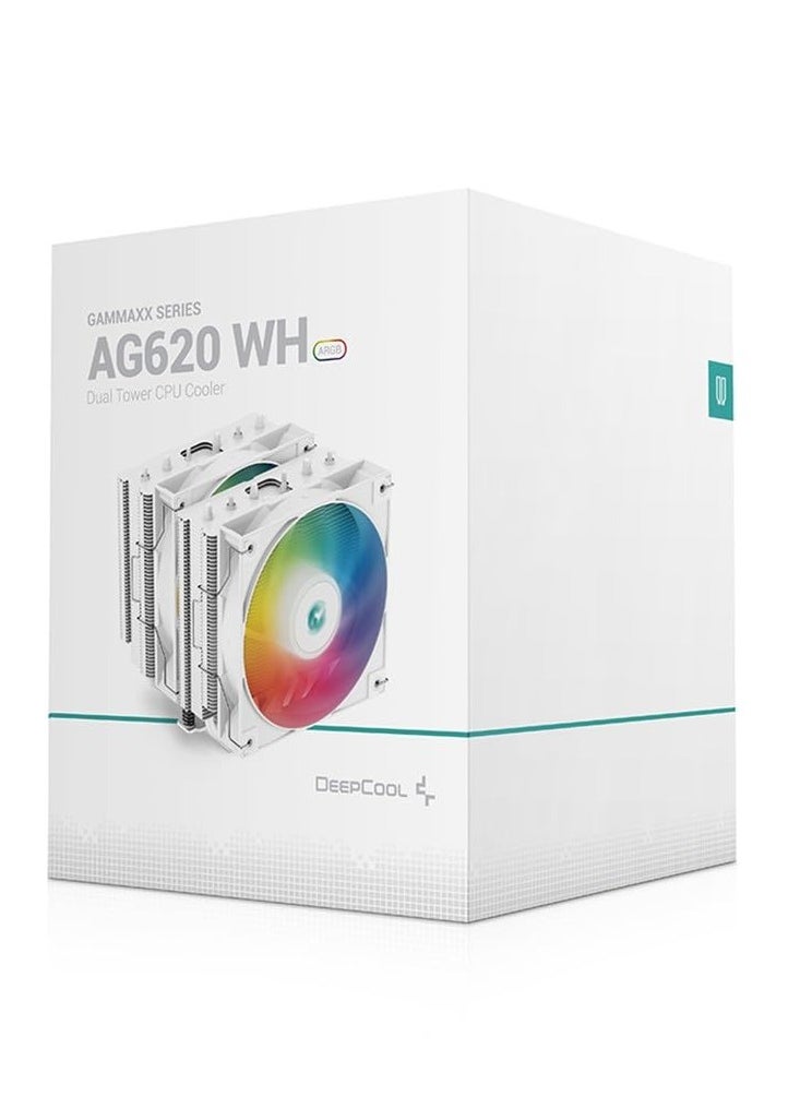 Deepcool AG620 WH ARGB Dual-Tower CPU Cooler with 260W TDP | Support Intel LGA2066/2011-v3/2011/1700/1200/1151/1150/1155 and AMD AM5/AM4 - R-AG620-WHANMN-G-2 (White)