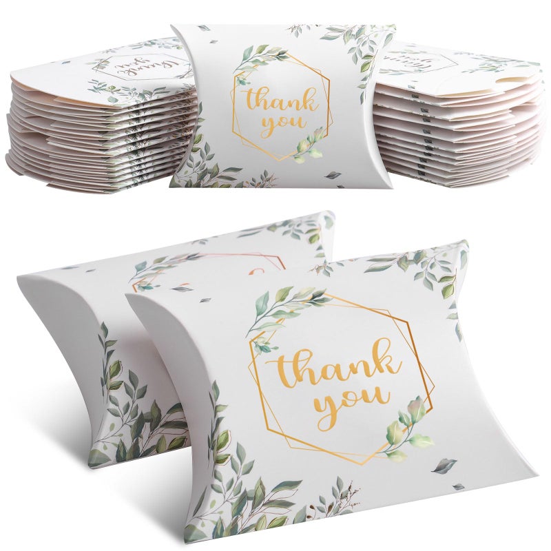 Haomian 100 PCS 3.5 x 2.8 x 0.98 Inch Kraft Paper Pillow Gift Boxes Candy Treat Gift Box Wedding Party Favor Boxes Sweet Bags for Wedding Bridal Shower Baby Shower Birthday Party Supplies - Image 1