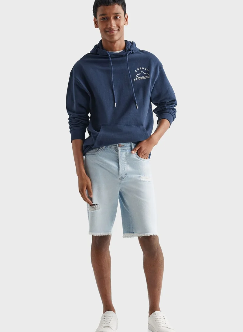 MANGO Youth Ripped Denim Shorts