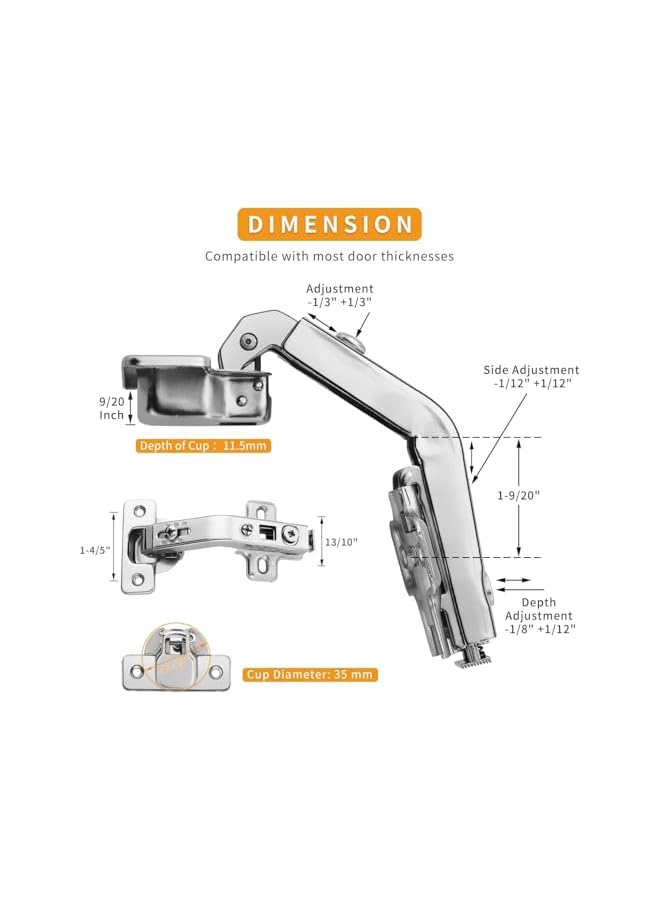 S-TOP 2 Pack 1 Pairs 135° Lazy Susan Hinge, Full Overlay Concealed for Corner Kitchen Cabinet Replacement Hardware, Cupboard Folded, Folden Door - Image 3
