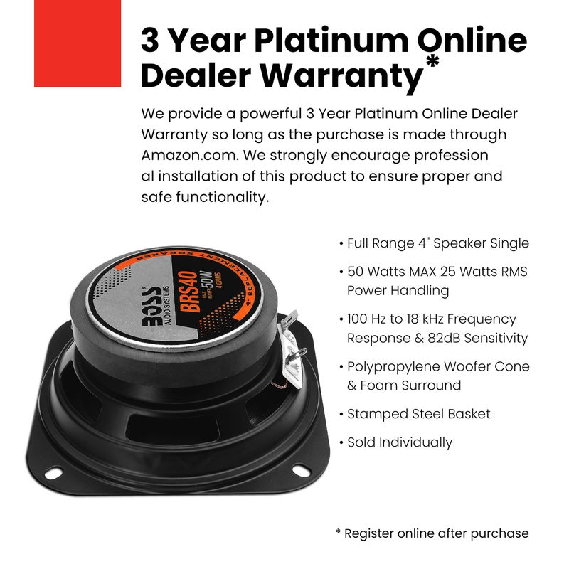 BOSS Audio Systems BRS40 50 Watt, 4 Inch , Full Range, Replacement Car Speaker - Sold Individually - Image 2