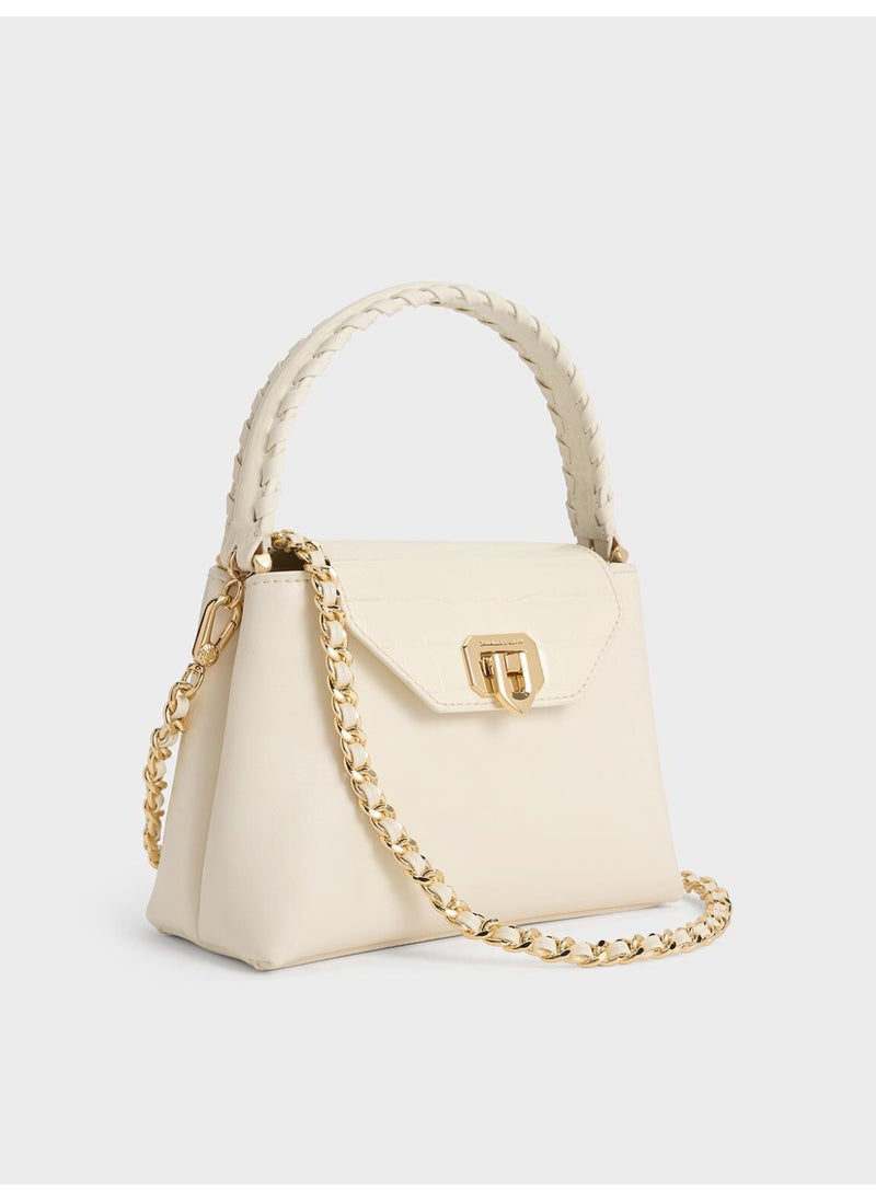 Charles & Keith CHARLES & KEITH Arwen Croc-Effect Braided-Strap Top Handle Bag & Crossbody Bag for Women - Cream  - Image 3