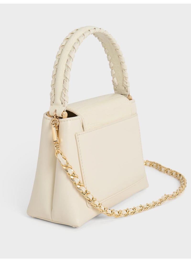 Charles & Keith CHARLES & KEITH Arwen Croc-Effect Braided-Strap Top Handle Bag & Crossbody Bag for Women - Cream  - Image 5