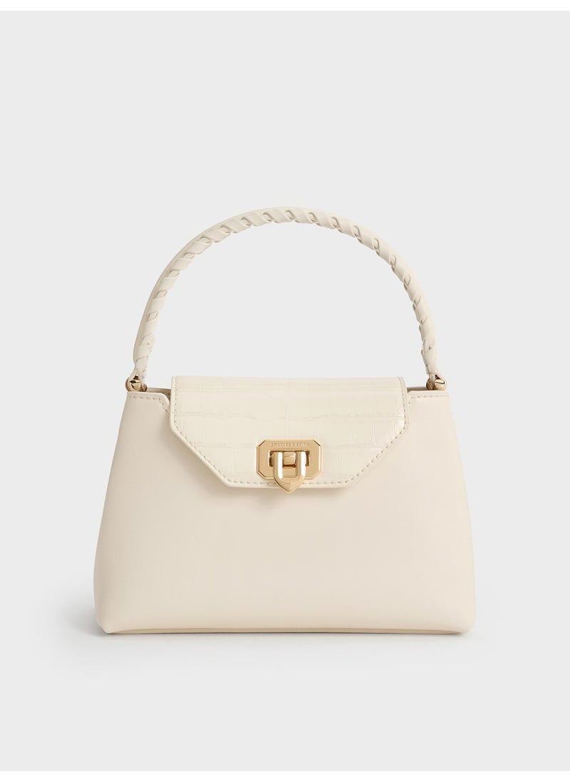 Charles & Keith CHARLES & KEITH Arwen Croc-Effect Braided-Strap Top Handle Bag & Crossbody Bag for Women - Cream  - Image 1