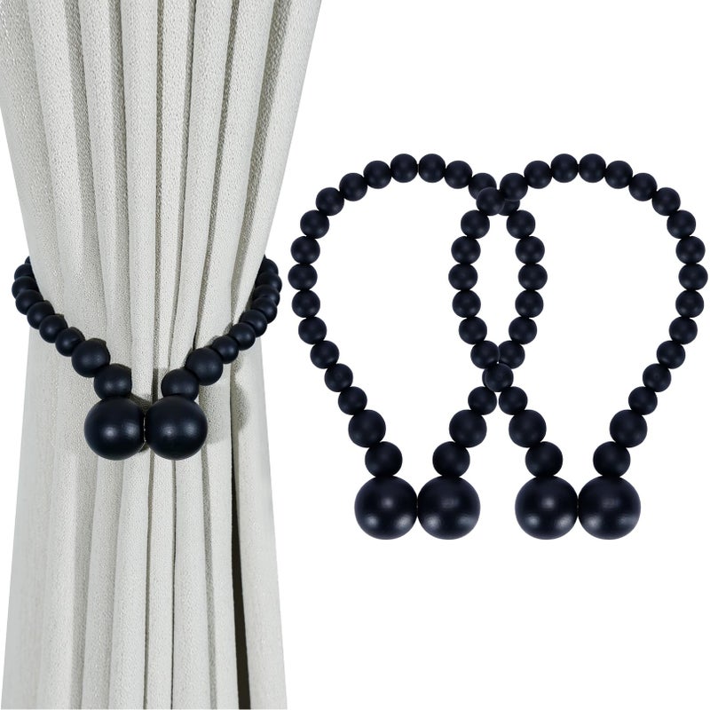 KLOGTSIND Magnetic Curtain Tiebacks Curtain Tie Backs for Curtains 2 Pack Wood Bead Curtain Tiebacks Curtain Holders for Boho Bedroom Decor Baby Nursery Decor Farmhouse Decor