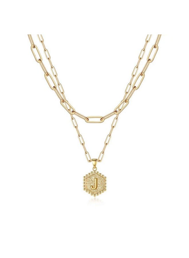 M MOOHAM Gold Layered Initial Necklaces For Women - Necklaces For Women Cute Letter Initial J Necklace Choker Necklace Dainty Layered Necklaces For Women Preppy Jewelry - Image 1