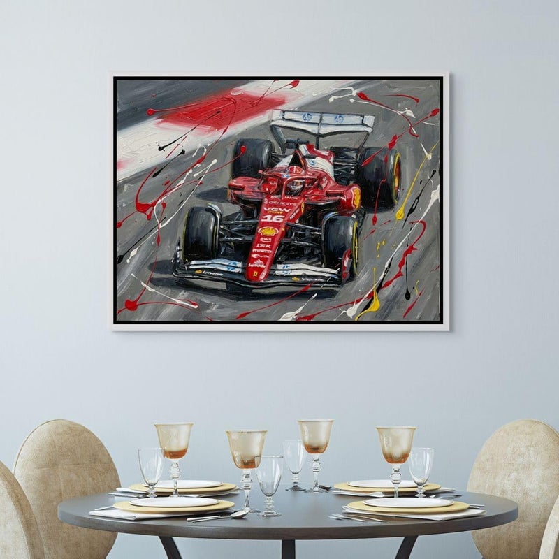 Art Decor Framed Canvas Landscape Print of Charles Leclerc Ferrari F1 Race Car Motorsport Wall Art for Home Living Room Bedroom Office - Image 3