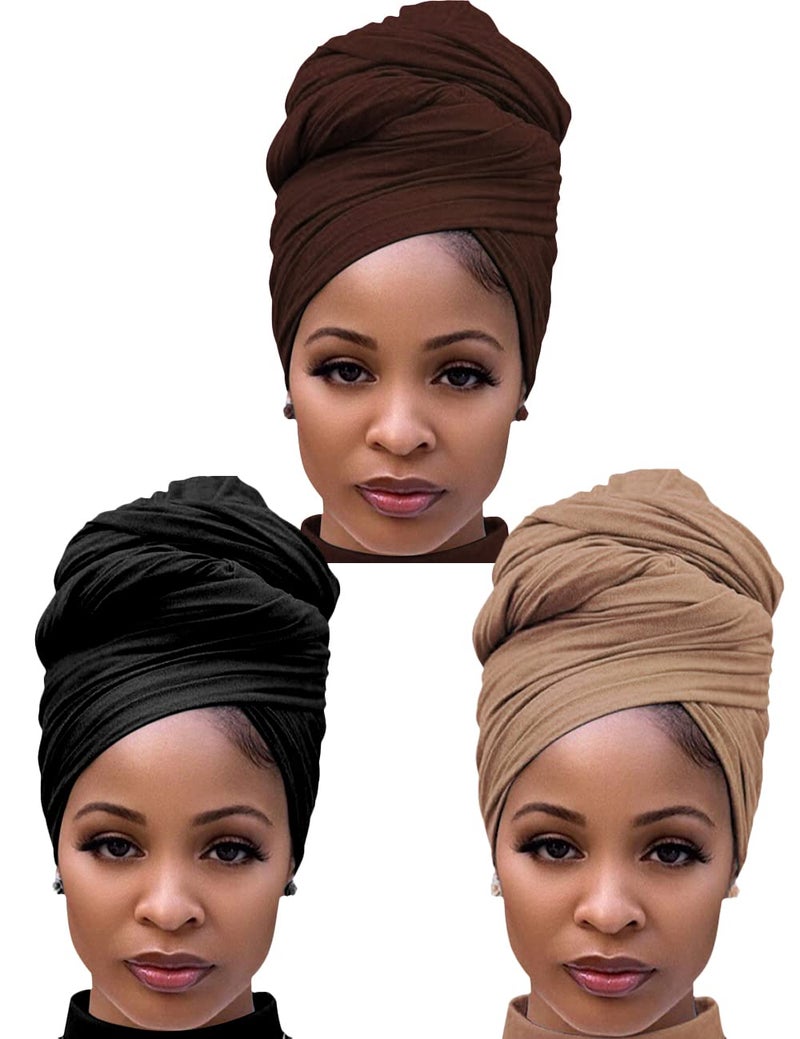 Harewom 3PCS Head Wraps for Black Women Turban Headwraps Stretchy African Hair Wraps Soft Jersey Head Scarf Tie Headbands Pack for Dread Locs Natural Hair - Image 1