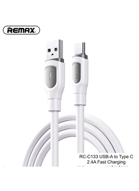 كابل شحن وبيانات من سلسلة Ruinay RC-C113 USB A إلى Type-C، 1 متر، USB C، شحن سريع 2.4 أمبير، أبيض