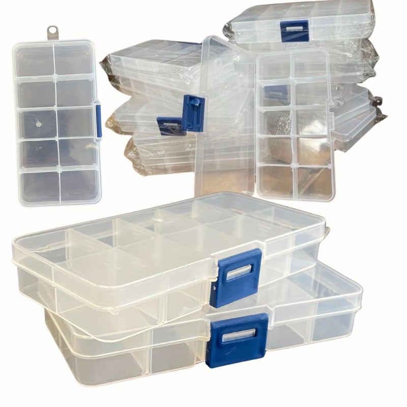 Linpeng Clear Plastic Organizer Box, Adjustable Compartment Dividers, Beads Pills Storage Box 10 Grids, DIY Craft Supplies, Gift for Beaders, Pack of 12 - Image 1