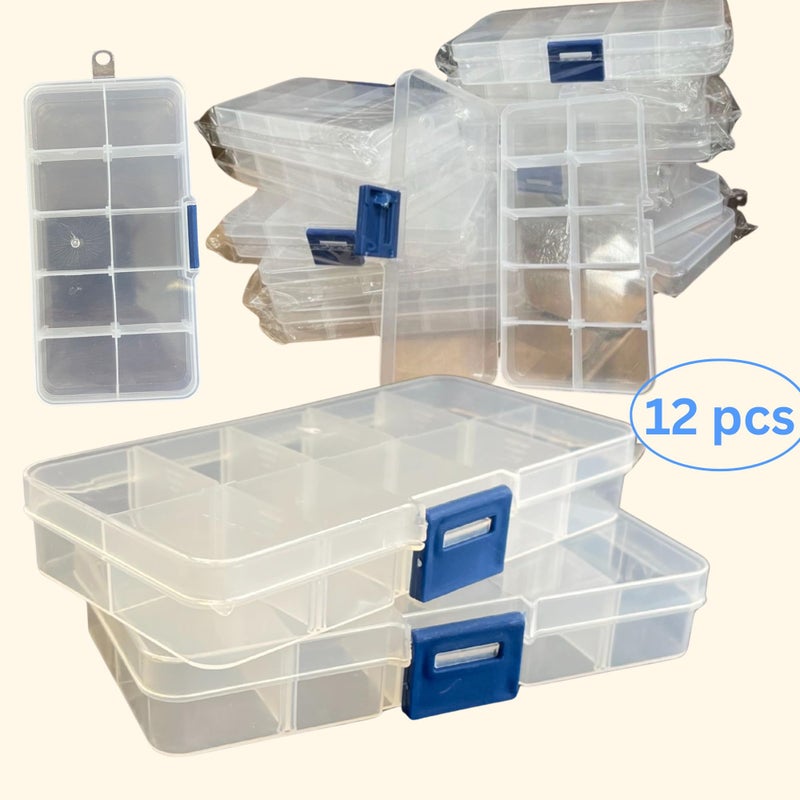Linpeng Clear Plastic Organizer Box, Adjustable Compartment Dividers, Beads Pills Storage Box 10 Grids, DIY Craft Supplies, Gift for Beaders, Pack of 12 - Image 5
