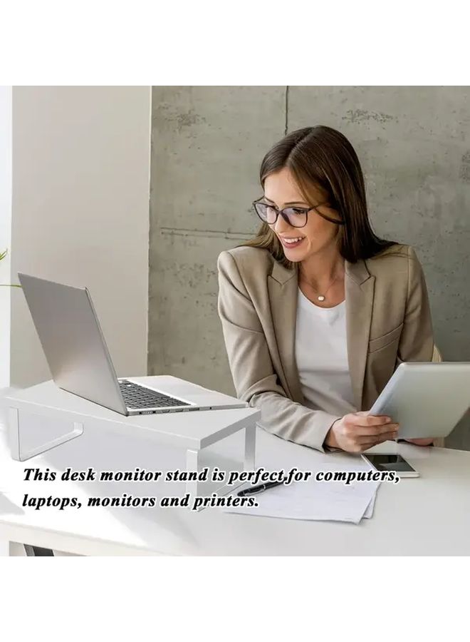 White Monitor Stand With Organizer Shelf 19.69 Inch Office Desk Accessory - Image 2