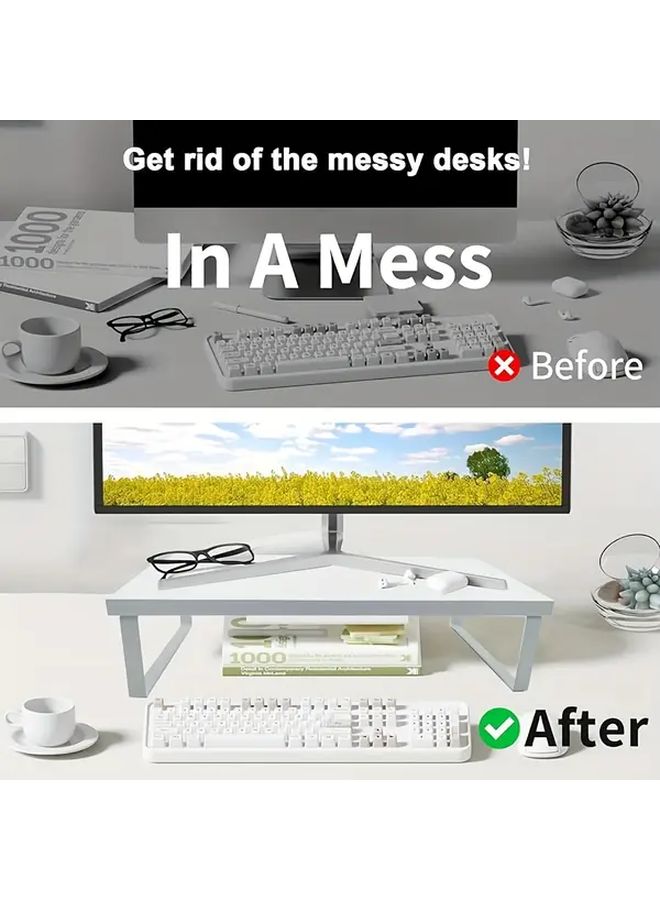 White Monitor Stand With Organizer Shelf 19.69 Inch Office Desk Accessory - Image 5