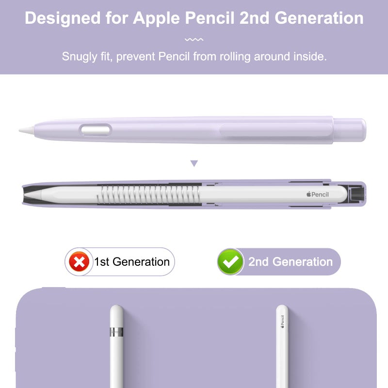 Moko Protective Case Compatible with Apple Pencil 2nd Generation, Retractable Protective Case for Apple Pencil with Clip, Apple Pencil PC Cover, Double-Tap Stand, Taro Purple - Image 2