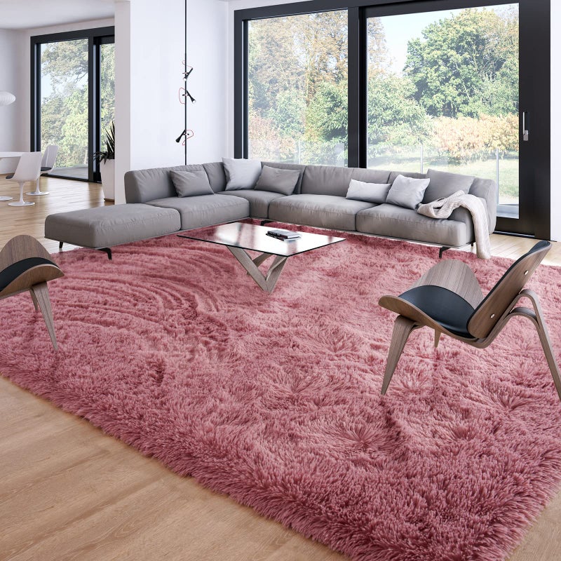 Merelax Soft Modern Indoor Large Shaggy Rug for Bedroom Livingroom Dorm Kids Room Home Decorative NonSlip Plush Fluffy Furry Fur Area Rugs Comfy Nursery Accent Floor Carpet 6 X 9 Feet Blush