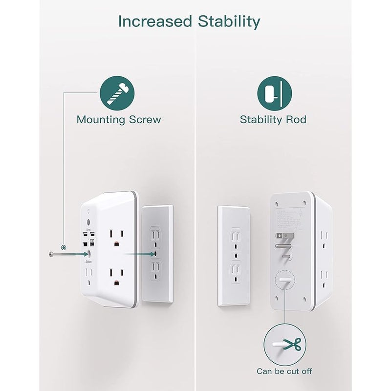 Addtam Surge Protector, Outlet Extender with Night Light,  5-Outlet Splitter and 4 USB Ports(1 USB C), Multi Plug Wall Outlet for Home Office Dorm Room Essentials - Image 4