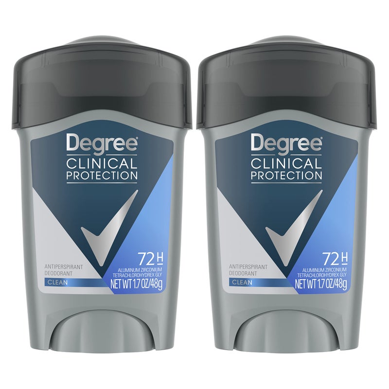 Degree Men Clinical Protection Antiperspirant Deodorant 72-Hour Sweat & Odor Protection Clean Prescription-Strength Antiperspirant For Men with MotionSense Technology 1.7 oz, Pack of 2 - Image 1