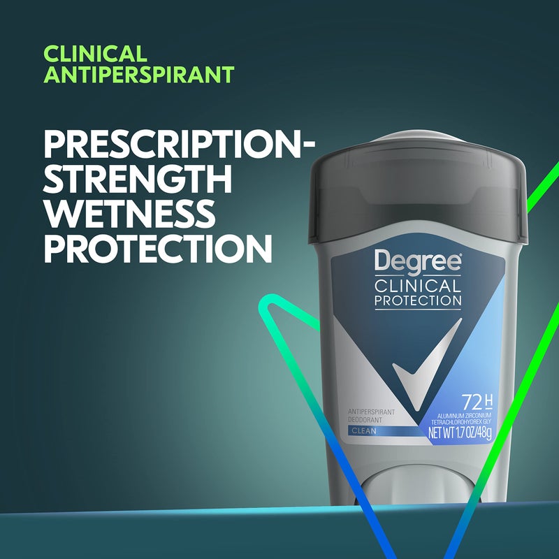 Degree Men Clinical Protection Antiperspirant Deodorant 72-Hour Sweat & Odor Protection Clean Prescription-Strength Antiperspirant For Men with MotionSense Technology 1.7 oz, Pack of 2 - Image 5