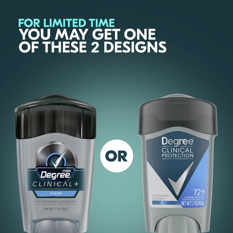 Degree Men Clinical Protection Antiperspirant Deodorant 72-Hour Sweat & Odor Protection Clean Prescription-Strength Antiperspirant For Men with MotionSense Technology 1.7 oz, Pack of 2 - Image 2
