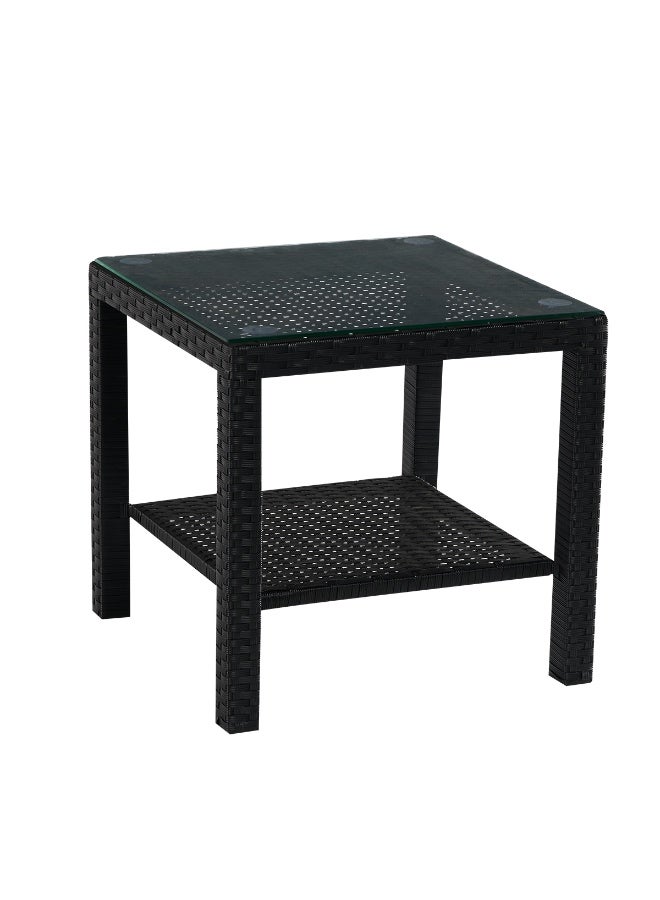 YIYAN Indoor-Outdoor Rattan Side Table with Glass Top, Wicker Patio End Table for Balcony, Living Room & Bedroom, Black - Image 3