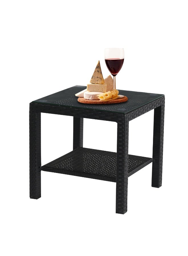 YIYAN Indoor-Outdoor Rattan Side Table with Glass Top, Wicker Patio End Table for Balcony, Living Room & Bedroom, Black - Image 5