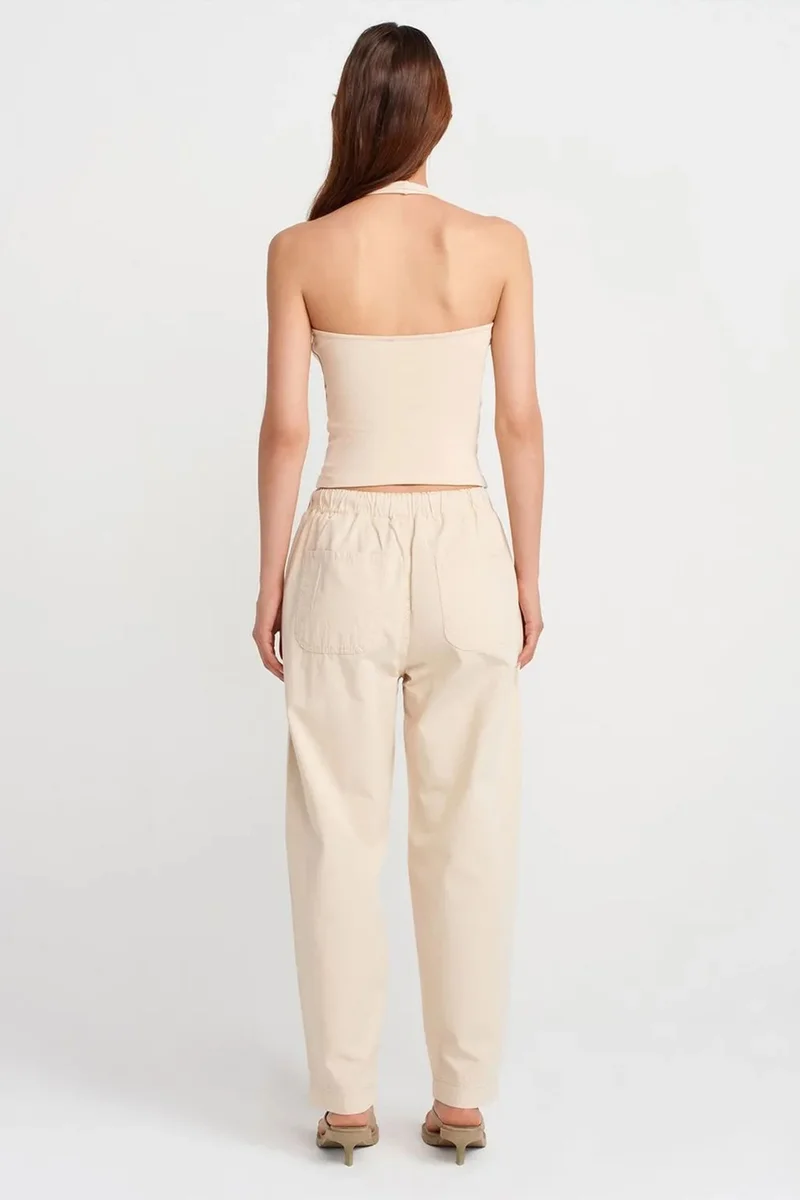Dilvin Beige Natural DILVIN Cotton Poplin Straight-Leg Jogger Pants for Women | Best Price UAE