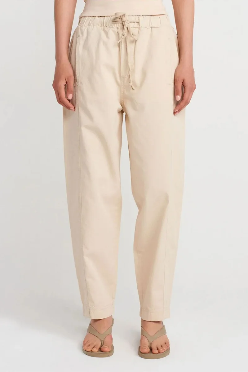 Dilvin Beige Natural DILVIN Cotton Poplin Straight-Leg Jogger Pants for Women | Best Price UAE