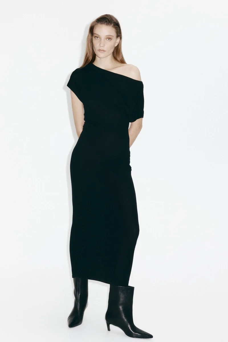 H&M One-shoulder merino wool dress