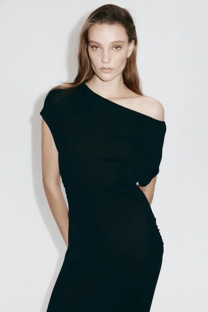 H&M One-shoulder merino wool dress