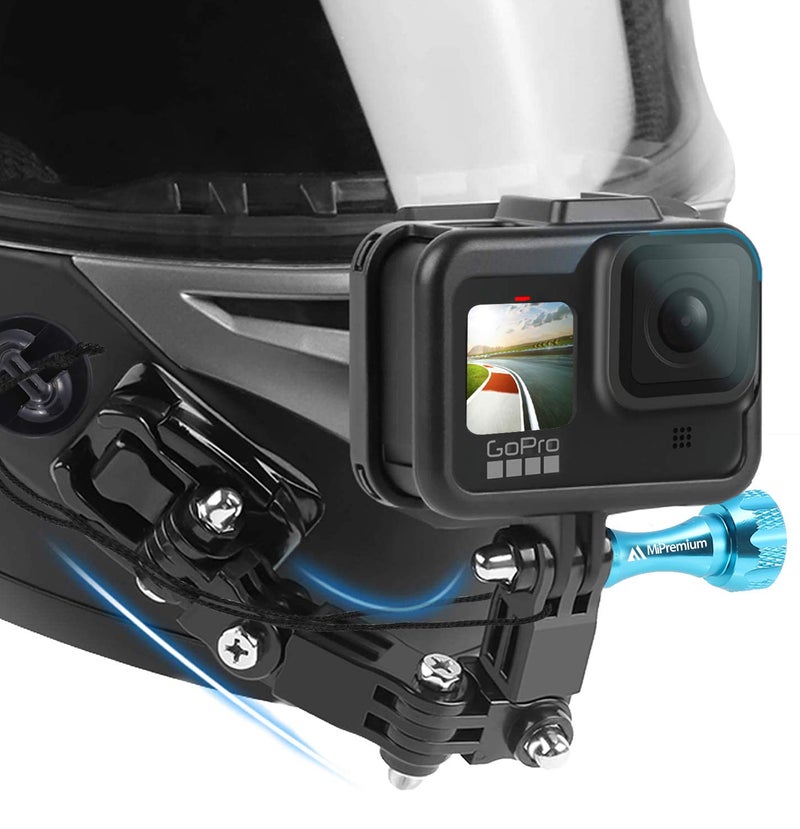 MiPremium Motorcycle Helmet Chin Mount Kits for GoPro Hero 13 12 11 10 9 8 7 6 5 4 3 Black Silver Session, AKASO/Campark & Other Action Camera Swivel Aluminium Screw Flat Curved Adhesive Pads & J Hook - Image 1