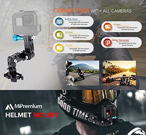 MiPremium Motorcycle Helmet Chin Mount Kits for GoPro Hero 13 12 11 10 9 8 7 6 5 4 3 Black Silver Session, AKASO/Campark & Other Action Camera Swivel Aluminium Screw Flat Curved Adhesive Pads & J Hook - Image 2
