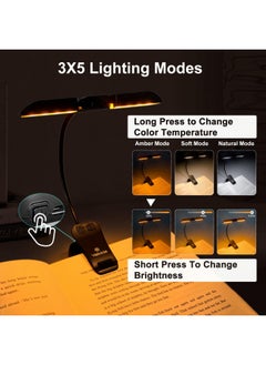 Vekkia Rechargeable 14 LED Amber Book Light for Reading in Bed, 180° Adjustable Clip on Light, Eye Care Reading Light up to 80Hrs, 5 Brightness Dimmable X 3 Color Modes, Perfect for Book Lovers