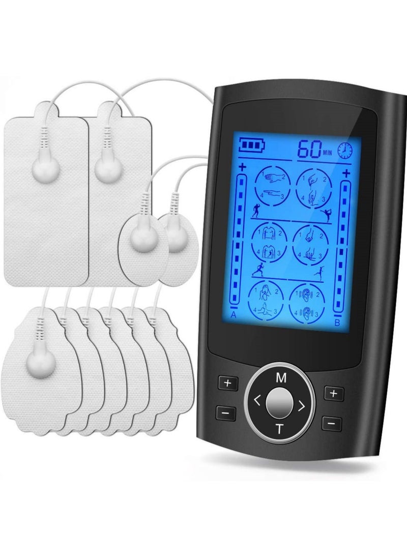 24 Modes Dual Channel TENS Muscle Stimulator EMS Pulse Rechargeable Full Body Massage Acupuncture Machine with 10 Pads - Image 1