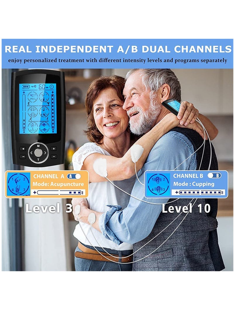 24 Modes Dual Channel TENS Muscle Stimulator EMS Pulse Rechargeable Full Body Massage Acupuncture Machine with 10 Pads - Image 2