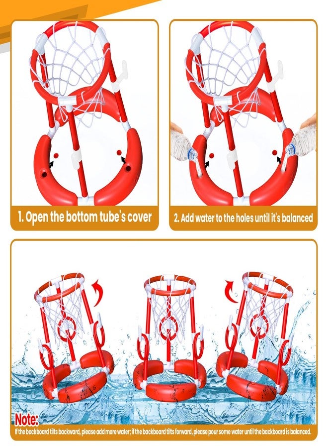 spring flower SpringFlower FloatingPool Basketball Hoop, Summer Swimming Pool Basketball Hoop for Kids & Adults,Summer Pool Outdoor Play with Ring Toss & Balls & Pump,Red - Image 5