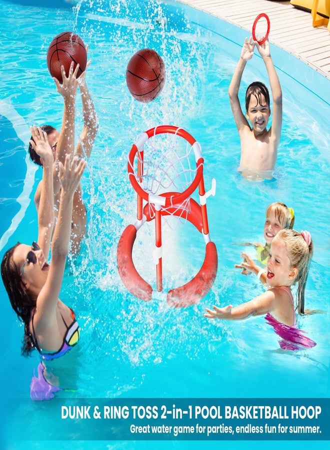 spring flower SpringFlower FloatingPool Basketball Hoop, Summer Swimming Pool Basketball Hoop for Kids & Adults,Summer Pool Outdoor Play with Ring Toss & Balls & Pump,Red - Image 4