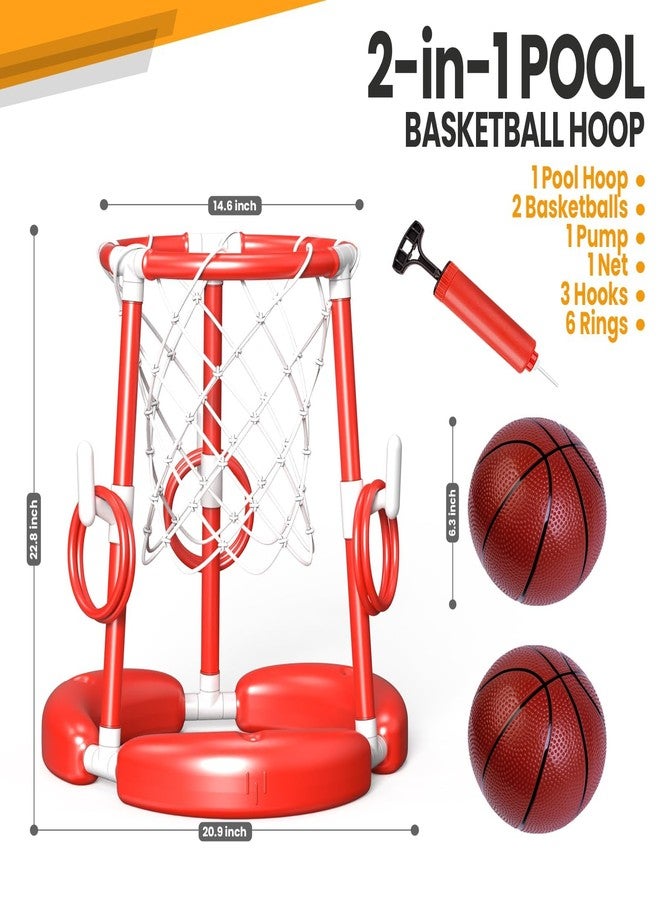 spring flower SpringFlower FloatingPool Basketball Hoop, Summer Swimming Pool Basketball Hoop for Kids & Adults,Summer Pool Outdoor Play with Ring Toss & Balls & Pump,Red - Image 3