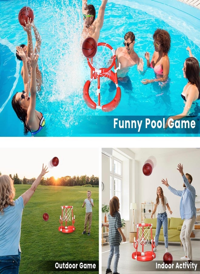 spring flower SpringFlower FloatingPool Basketball Hoop, Summer Swimming Pool Basketball Hoop for Kids & Adults,Summer Pool Outdoor Play with Ring Toss & Balls & Pump,Red - Image 2