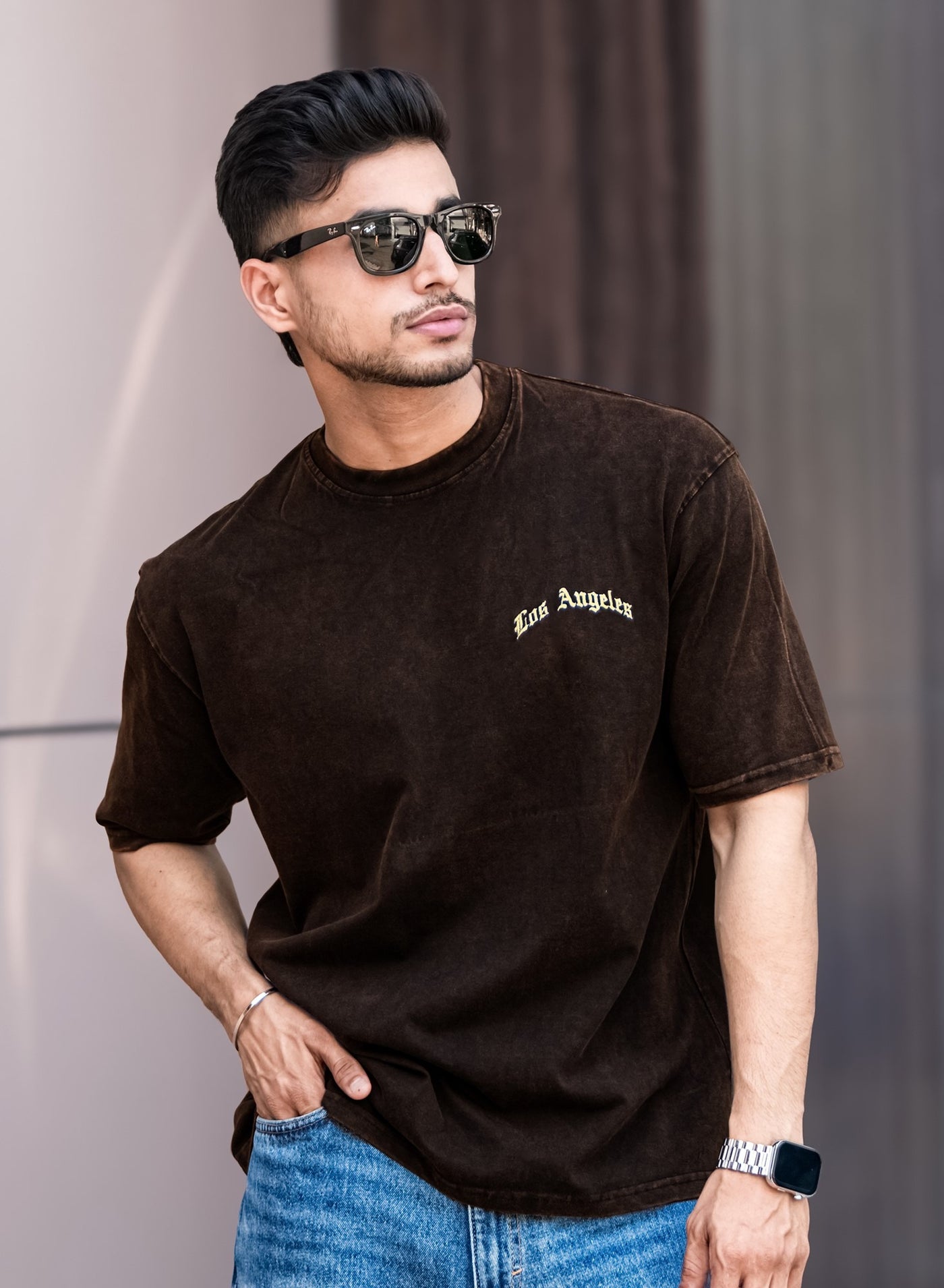 تيشيرت قطن رجالي مانياك بأكمام ثلاثة أرباع ورقبة د...