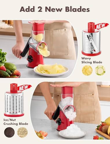 GDL Rotary Cheese Grater Hand Crank with 5 Interchangeable Blades - Upgraded Cheese Shredder Featuring Strong Suction Base for Cheese Shredding, Wavy Slicing, Nut Grinding, Ice Shaving - Image 2