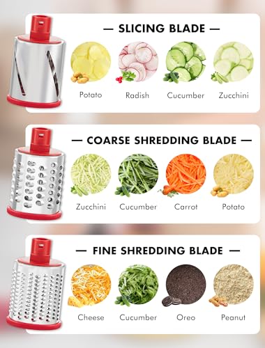 GDL Rotary Cheese Grater Hand Crank with 5 Interchangeable Blades - Upgraded Cheese Shredder Featuring Strong Suction Base for Cheese Shredding, Wavy Slicing, Nut Grinding, Ice Shaving - Image 3