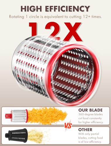 GDL Rotary Cheese Grater Hand Crank with 5 Interchangeable Blades - Upgraded Cheese Shredder Featuring Strong Suction Base for Cheese Shredding, Wavy Slicing, Nut Grinding, Ice Shaving - Image 4