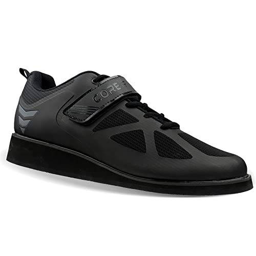 CORE Weightlifting Shoes - Squat Shoes for Powerlifting, Deadlifting, Crosstraining, Olympic Lifting and Gym - Men and Women - Strap and Lace-Up Design with Non-Slip Sole & 0.67" Heel Black - Image 2